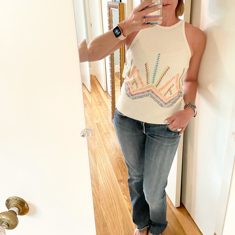 Anthropologie Sunrise Embroidered Sweater Tank – XS – NWT – Ivory Rainbow Knit - Picture 3 of 13